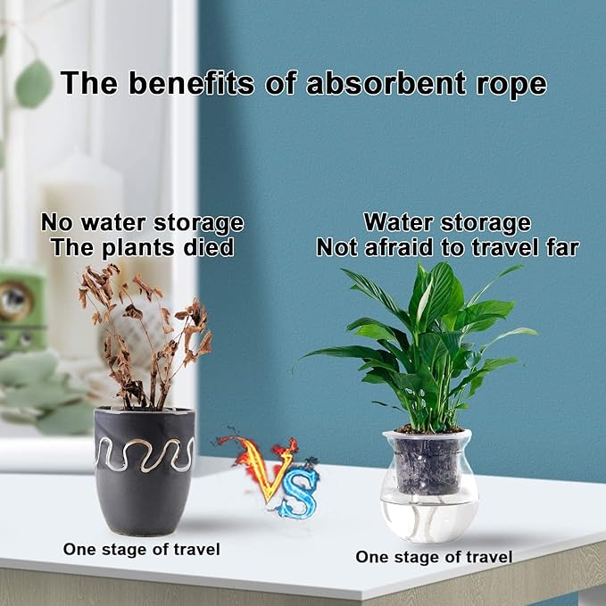 Augshy 1/4 Inches Self Watering Wick Cord String, Cotton Rope for DIY Plant Automatic Watering Device (70 Feet)