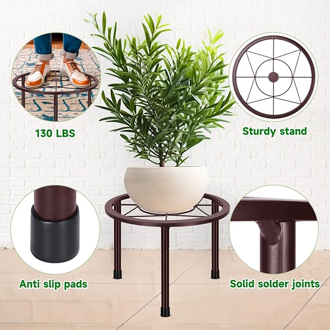 6 Pack Metal Plant Stands, Heavy Duty Plant Stand for Indoor Outdoor, Anti-Rust Iron Flower Pot Stands Outdoor Plant Holder, Potted Plant Shelf for Living Room Balcony Garden Patio, Bronze