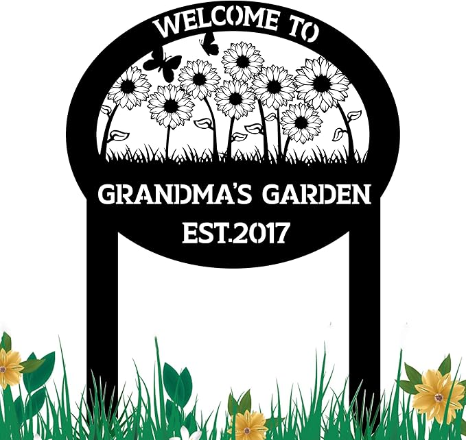 Personalized Metal Garden Sign with Stake, Custom Flowers Garden Decor for Outdoor, Custom Family Name Sign, Patio Decorations, Lawn Art, Farmhouse Decorative, Housewarming Gift