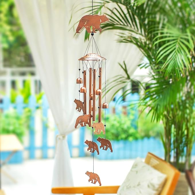 Bear Wind Chimes for Outside,Bear Gifts for Women/Men/Sympathy Gift/Memorial/Festival Birthday Metal windchimes Outdoors/Indoors,Patio,Garden Decor,Yard,Home Decor,Porch