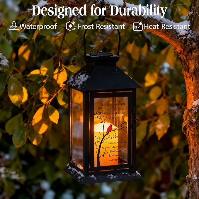 Cardinal Solar Memorial Lanterns, Outdoor Hanging Lanterns Waterproof LED Solar Cardinal Lights for Outdoor Patio Garden Sympathy Gifts for Loss of Mom Dad Loved One