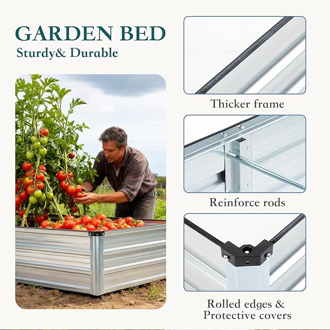 Smug Metal Raised Garden Bed 2pcs Set, 6x3x1ft Outdoor Planter Box,Raised Garden Beds for Planting Plants Vegetables, Flowers, Metal Silver