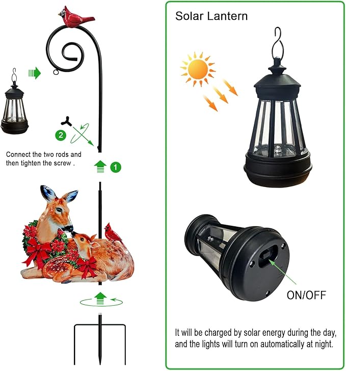 Deer Metal Garden Stake with Solar Light, Christmas Decorations Outdoor Waterproof Sloar Lights Outside, Doe and Fawn Outdoor Statue for Garden Lawn Patio