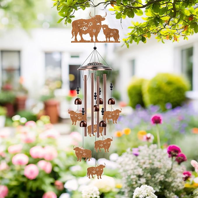 Highland Cow Wind Chimes for Outside - Luvsweets Highland Cow Gifts for Women Men, Mom Grandma Birthday Mother's Day, Memorial Wind Chimes for OutdoorGarden Patio Yard Porch Decor