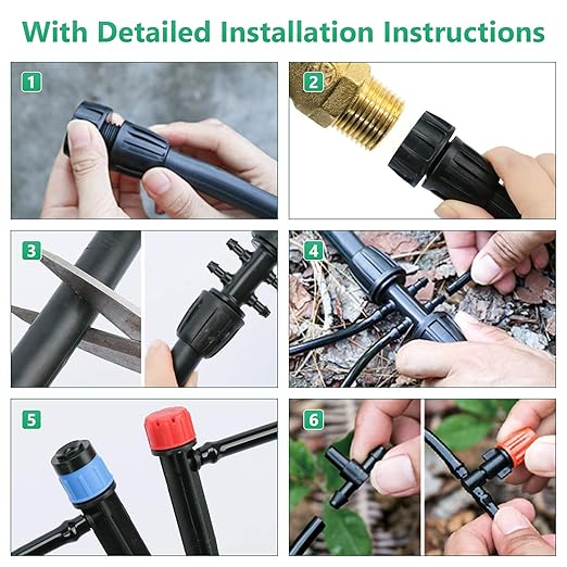 256FT Automatic Drip Irrigation System Kit,Automatic Garden Watering Misting System for Greenhouse, Yard, Plant ，Lawn with 1/2 inch Hose 1/4 inch Distribution Tubing and Accessories
