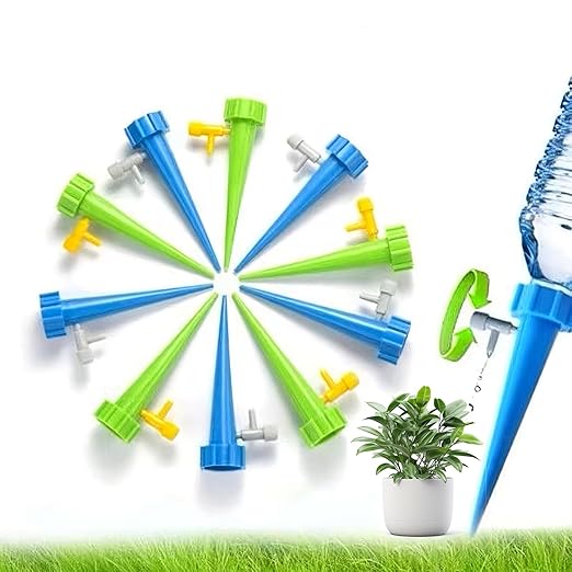 10 Pack Automatic Plant Watering Spikes – ExtraLong & Leakproof Spikes, Adjustable Flow Self Watering Spikes for Indoor Outdoor Plants, Fits Standard 1.1in Bottle Mouth, Vacation Drip Irrigation