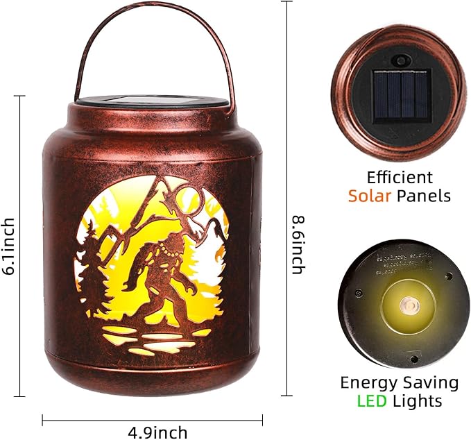 Bigfoot Sasquatch Solar Lanterns Outdoor,Waterproof Hanging Solar Lights, Big Foot Yard Decor,Gifts for Men Women Metal Decorative LED Lanterns for Yard, Patio, Lawn, Tabletop, Pathway, Landscape