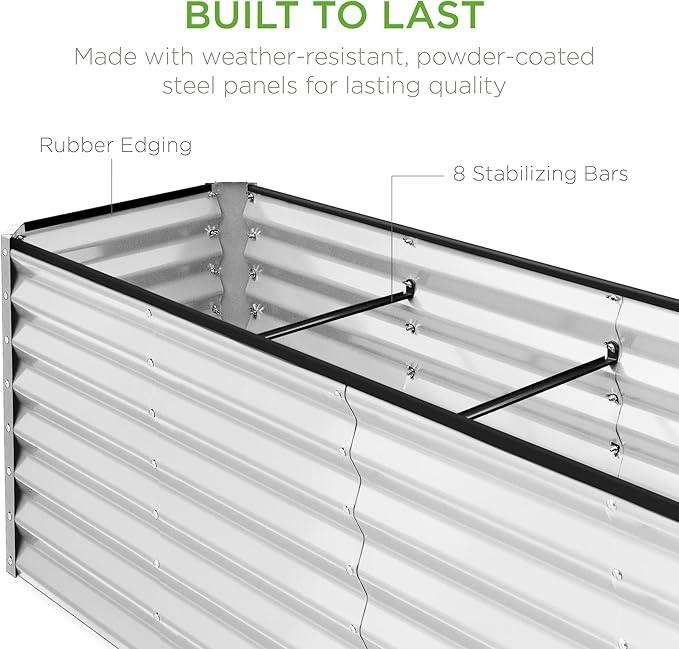 Best Choice Products 8x2x2ft Raised Outdoor Metal Garden Bed, Rectangular Planter Box for Herbs, Flowers, and Deep Root Vegetables w/ 240 Gallon Capacity - Galvanized