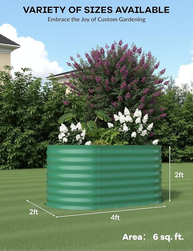 4x2x2ft Galvanized Raised Garden Bed, Durable Outdoor Planter Box, Spacious Raised Bed Ideal for Growing Vegetables, Fruits, and Flowers, Easy Assembly, Green