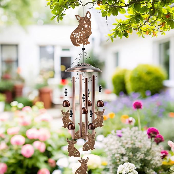 Corgi Gifts Wind Chimes for Outside - Luvsweets Corgi Lovers Gifts for Women Men, Metal Dog Wind Chimes for Outdoor Garden Patio Yard Decor, Pet Memorial Birthday Housewarming Idea