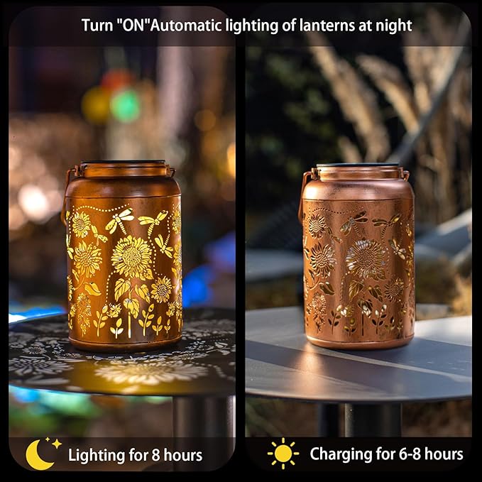 2pack Solar Lanterns Lights Outdoor Hanging Lantern Waterproof Metal LED Dragonfly Christmas Decor Gifts for Women Men Mom Grandma Solar Light for Garden,Yard,Patio, Lawn,Pathway,Landscape