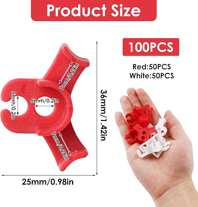 TNJPSEK 100 Pcs Plant LST Cilps, Low-Stress Plant Training Clips, Reusable 90-Degree Bendable Clips to Bend for Tomatoes Cucumbers Beans Climbing Plants in Indoor Outdoor Gardens (Red & White)