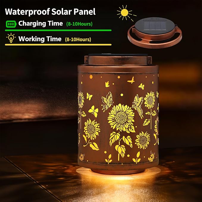 Solar Outdoor Lanterns, Butterflies Garden Decor LED Light Hanging Waterproof Metal Lanterns for Patio, Pathway, Yard