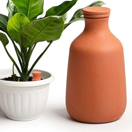 1 Pcs 50 oz Ollas Terracotta Watering Pots Self Watering Planter Insert Terracotta Globes Clay for Outdoor Indoor Garden Plants, Easy to Refill