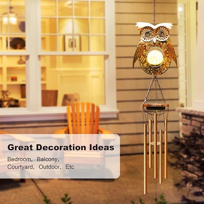 Wind Chimes Outdoor Indoor Decor: Valentines Day Gifts for Her Wife Women Mom Grandma Birthday - Outside Lights for Garden Yard Patio Porch (Owl)