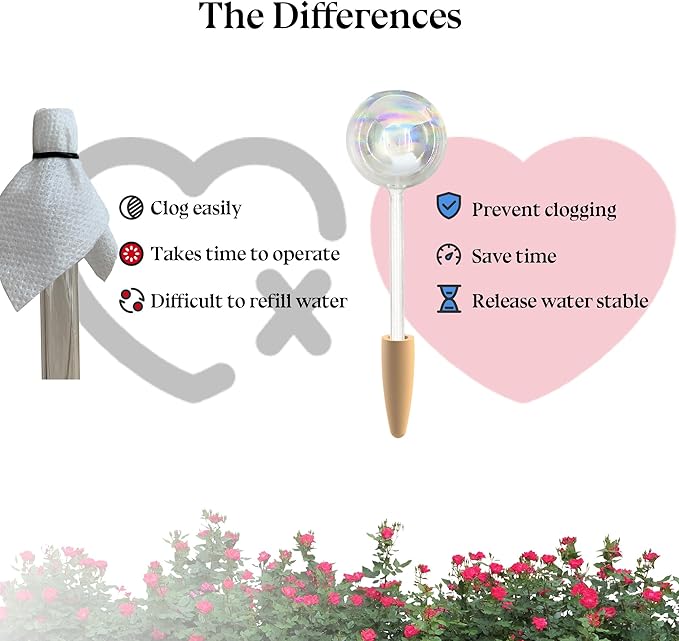 Non-Clogging Iridescent 2 Pack Ball Plant Watering Globes with Terracotta Spikes, Hand Blown Glass Self Watering Planter Insert Plant Watering Devices Bulbs for Indoor and Outdoor Plants