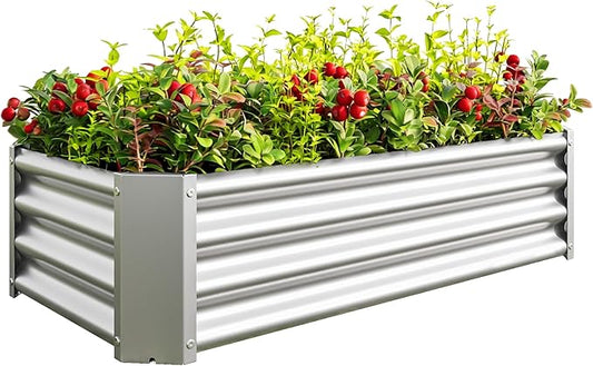 4x2x1ft Raised Garden Bed, Outdoor Galvanized Raised Garden Beds, Metal Raised Beds for Gardening Vegetables Fruits and Flowers, Easy Assembly, 52 Gallon Capacity - Silver