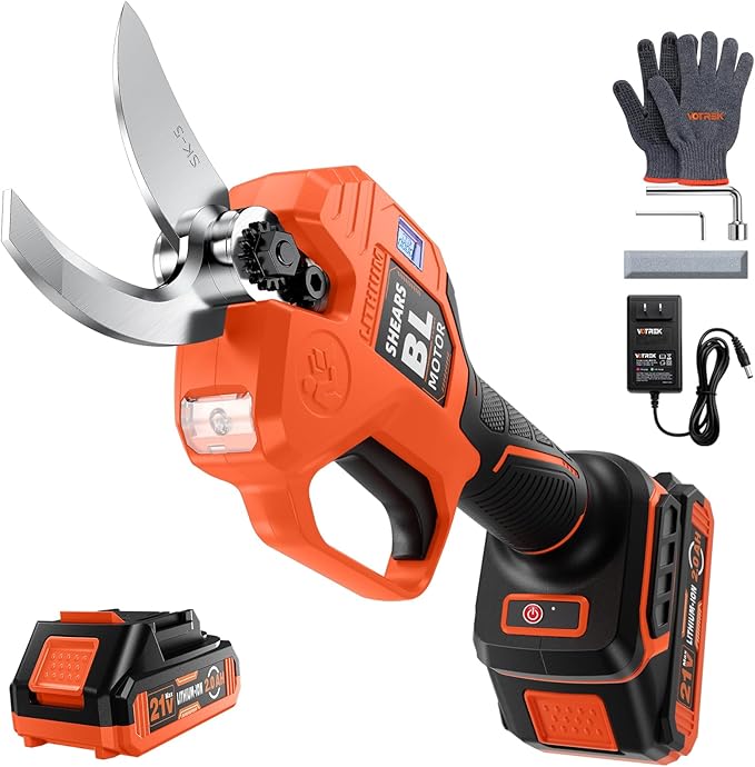 VOTREK Electric Pruning Shears Cordless, [1.6'' Cutting Diameter] Professional Battery Powered Pruner, Garden Scissors for Tree Trimming Branch Cutter [SK5 Blades] [Brushless Motor] [LCD Display]