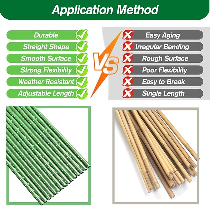 Garden Stakes Kit:14 Inch 48 Pack, Plant Sticks Supports & Accessories for DIY 4ft, 5ft, 6ft, 7ft Stakes for Tomato, Vegetables, Indoor & Outdoor Gardening Supplies (48, Green)