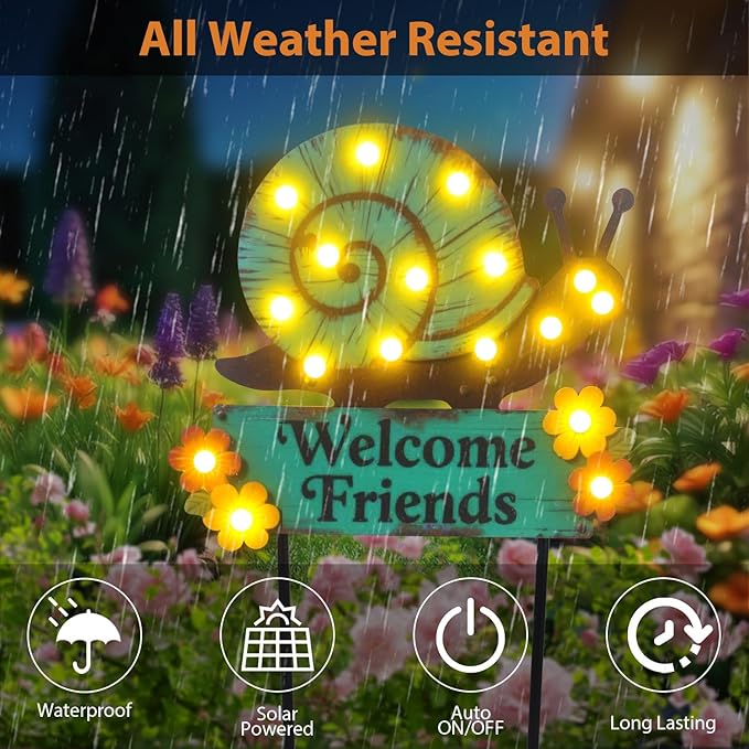 43.3" Tall Garden Stakes with Garden Signs Decorative Outdoor, Snail Solar Landscape Lights Outdoor Yard Decorations for Outside Patio Porch Birthday Gardening Mothers Day Gifts for Mom