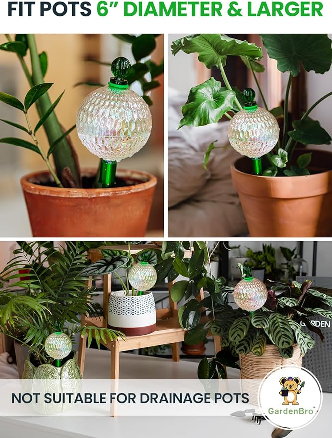 6pcs 16 Oz Plant Watering Globes for Indoor Plants with Metal Self Watering Planter Insert - Premium XL Glass Hand-Blown Globes - Automatic Plant Waterer Indoor, Gift Idea for Gardeners [6 Globes]