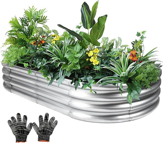 Thickening Galvanized Raised Garden Bed Kit, Tools Free Assembly Planter Box for Outdoor, Oval Larger Space Garden Bed Planter for Herbs, Vegetables, Fruits (Silvery, 6X3X1)