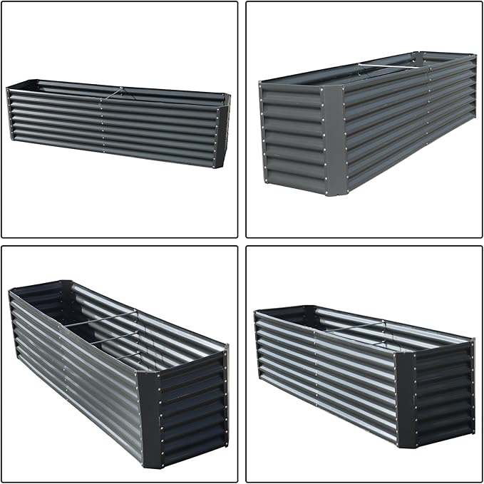 8x2x2Ft Electro-Galvanized Sheet Steel Raised Garden Bed for Flowers Planting Vegetables Grey Flower Box Volume 239 Gallons