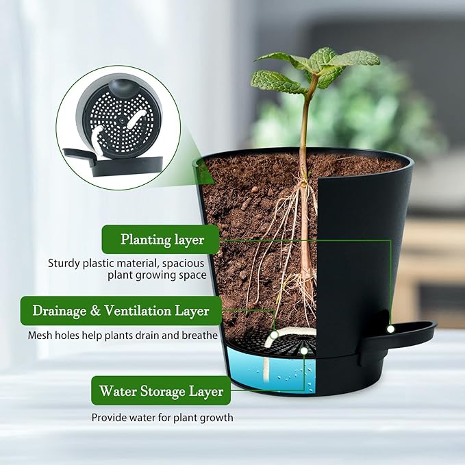 3 Sets Wall Planters for Indoor Plants Geometric Hanging Planters for Indoor Plants - Self-Watering Flower Pots with Black Metal Holder, Mounted Succulent Planter, 5" Black Plant Pot