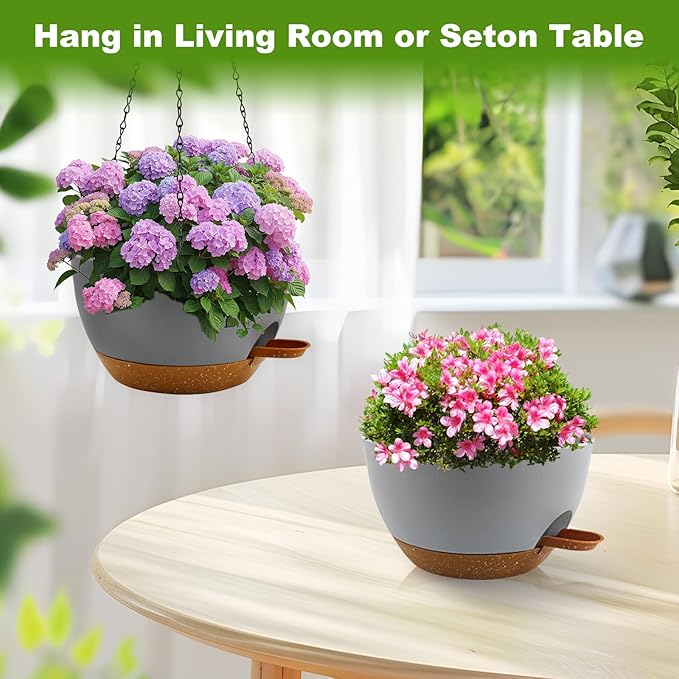 10 inch Hanging Planters for Indoor Plants, 3 Pack Self-Watering Hanging Planter Pots with Chain and Drainage Holes, Outdoor Plastic Hanging Baskets for Garden Home Decor