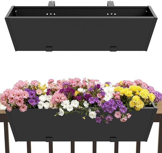 Railing Planter Box Metal Hanging Planter for Outdoor Balcony Heavy-Duty Window Planter Box with Adjustable Brackets