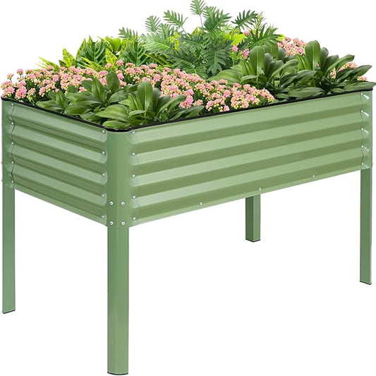 G GOOD GAIN Elevated Raised Garden Bed 2' x 4'- Galvanized Metal Planter Boxes with Legs, Outdoor Planters for Backyard/Patio/Balcony, with Drainage Holes for Vegetables, Flowers, Herbs, Green