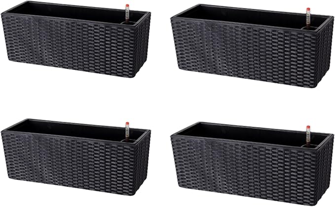 LaLaGreen Outdoor Wall Planters (20 Inch, 4 Pack) Wall Mounted Self Watering System Window Flower Boxes with Bracket, White Rectangular Plant Pot Container Indoor Modern Garden Herb Kitchen Home Decor