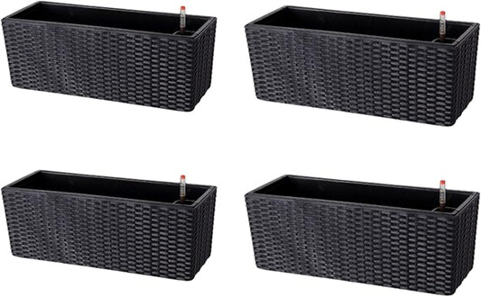 LaLaGreen Outdoor Wall Planters (20 Inch, 4 Pack) Wall Mounted Self Watering System Window Flower Boxes with Bracket, White Rectangular Plant Pot Container Indoor Modern Garden Herb Kitchen Home Decor