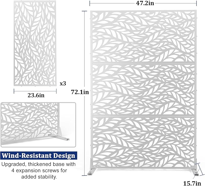 Outdoor Privacy Screen,72" H×47" W Metal Privacy Screen, Freestanding Privacy Fence Panels for Patio