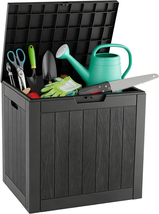 NBYSGO Outdoor Storage Box, Resin Deck Boxes Indoor and outdoor, Waterproof Storage Box Lockable Lid (Black,32 Gallon)