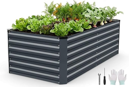 STBoo 6x3x2FT Galvanized Raised Garden Bed, Outdoor Metal Raised Planter Box for Vegetables, Elevated Rust-Resistant Rectangle Gardening Container Kit with Reinforced Panels for Backyard, Patio(Grey)