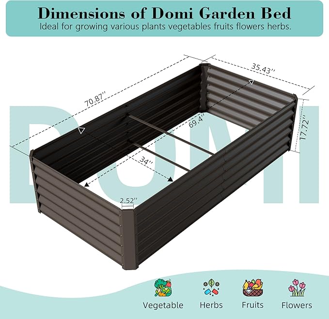 Domi 6×3×1.5 ft Galvanized Raised Garden Bed, Outdoor Planter Garden Boxes Large Metal Planter Box for Gardening Vegetables Fruits Flowers, Brown