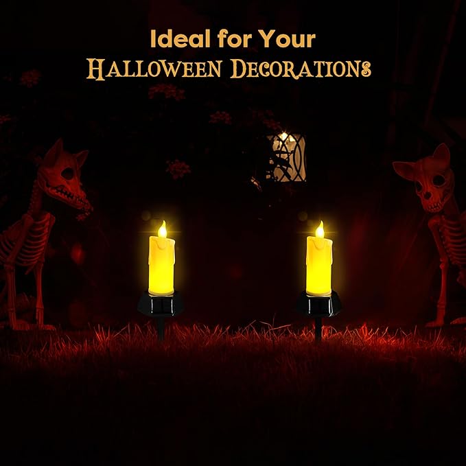 BlcTec Solar Candles Outdoor Waterproof, Realistic Flickering Flames LED Candles with IP65 High Rating Waterproof, Suitable for Lawn, Yard, Pathway, Camping, Graveyard, Halloween Outdoor Decor, 4 PCS