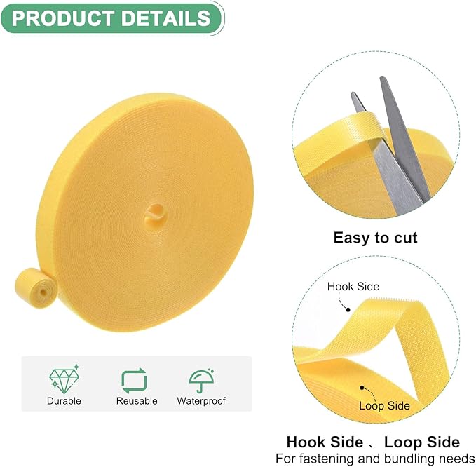1-Roll Garden Plant Tape, 33 ft x 0.5 in Garden Hook and Loop Plant Ties Multi-Purpose Use Adjustable and Reusable Twist Wire Tape for Plants/Flowers/Vines [Yellow]