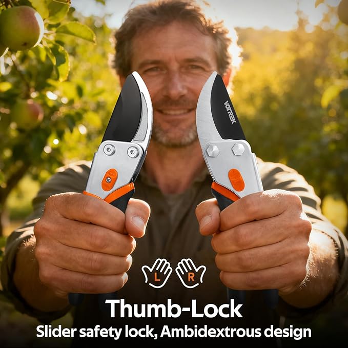 Effortless Pruning Shears: Professional 8.5”Garden Pruner with Jam-Proof Spring & Ever-Sharp SK5 Blade, Ergonomic Bypass Clippers for Rose, Tree Trimming & weak Hand, Heavy Duty Pruning Scissor