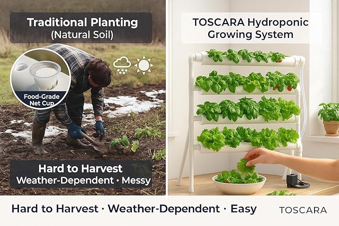 Hydroponic Plant Growing System with Water Pump & Sponges -36 Plant Sites 4 Food Grade PVC Hydroponics Kit! Indoor & Outdoor Planting Growing Stand for Vegetables, Herbs & Leafy Greens 42 inch