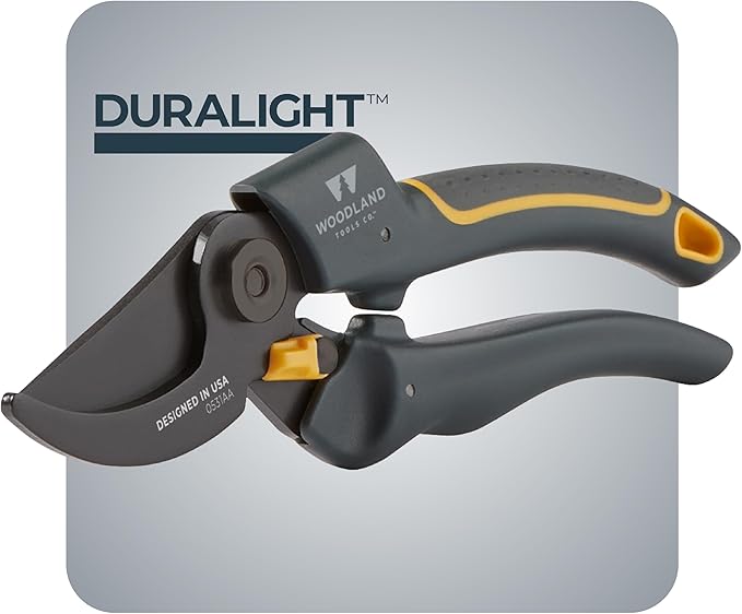 Woodland Tools Co. Duralight Bypass Pruning Shears – 5/8" Cut Capacity, Lightweight Hand Pruner, High Carbon Steel Blade, Adjustable Lock, Internal Spring, Soft Grip Garden Tool for Plants and Shrubs
