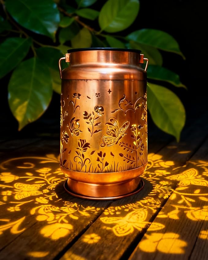 Christmas Gifts for Women,Solar Lanterns Outdoor Hanging Lantern Lights, Butterfly Hollowed-Out Metal Decor Lantern, Waterproof Decorative Garden Light - Delicate Garden Decoration for Patio, Yard