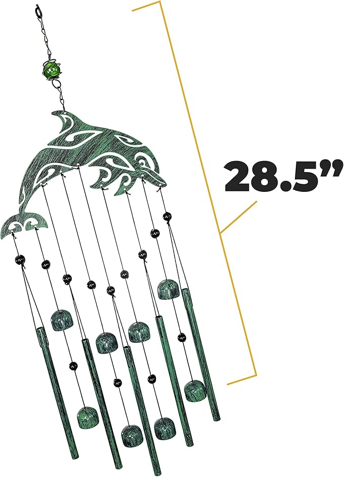 VP Home Dolphin Tribal Wind Chimes for Outside, 28.5-Inch Wind Chimes with Rustic Design for Gardens, Patios, and Porches, Thoughtful Gifts for Mom, Grandma, and Dolphin Lovers