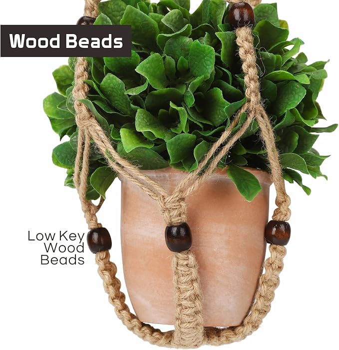 Macrame Plant Hanger Indoor, 23" No Tassel Hanging Plant Holder, Sturdy Flower Pot Holder with Hooks - Brown (Pot NOT Included)