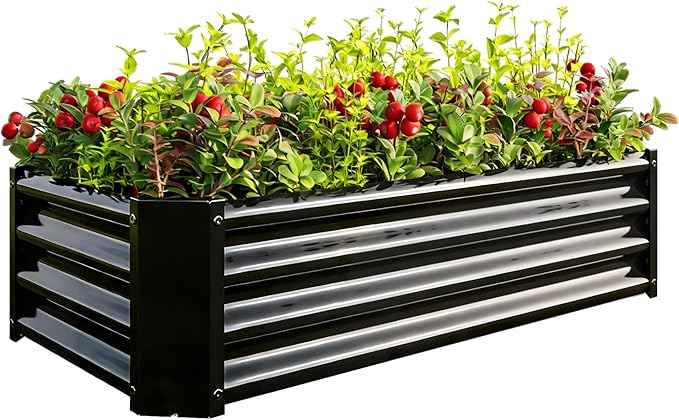 4x2x1ft Raised Garden Bed, Outdoor Galvanized Raised Garden Beds, Metal Raised Beds for Gardening Vegetables Fruits and Flowers, Easy Assembly, 52 Gallon Capacity - Black