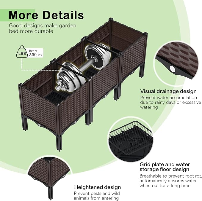 Garden Boxes Outdoor Raised Garden Bed with Legs Planter Boxes Outdoor with Easy Assembly Garden Box with Drain Outlet for Vegetables/Herbs,47x15x19in