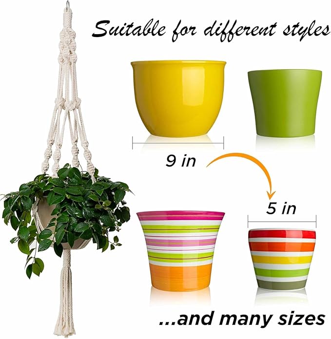 Bulky Plant Hanger Macrame Handmade Indoor Outdoor Decoration Hanging Planter Cotton Rope Basket 0.24in Thick Sturdy for Round & Square Flower Herbs Pots (No Pots No Plants) 46in, 4 Legs, 2 pcs