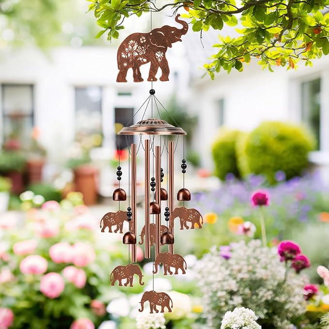 Elephant Wind Chimes for Outside - Elephant Gifts for Women Men, Memorial Sympathy Wind Chimes for Outdoor, Garden Patio Yard Porch Decor, Mom Grandma Wife Friends Birthday