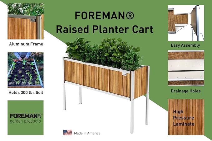 Foreman Raised Garden Bed with Legs- Outdoor Garden Box- 36”Lx12”Wx25”H Elevated Planter Box for Backyard Patio Balcony, Zebrano
